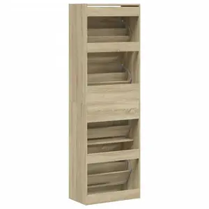 Shoe Cabinet with 4 Flip-Drawers Sonoma Oak 60x34x187.5 cm