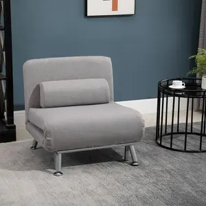 HOMCOM Single Folding 5 Position Convertible Sleeper Chair Sofa Bed Grey Silver