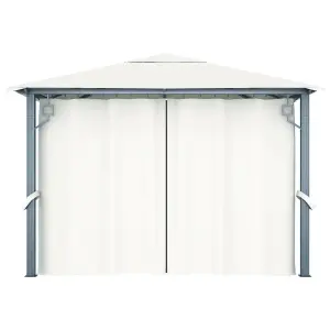 Berkfield Gazebo with Curtain&LED String Lights 3x3 m Cream Aluminium