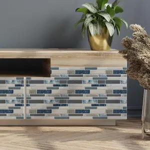 Walplus Purity Stone Blue And Grey Mosaic Wall 2D Tile Stickers Multipack 48Pcs