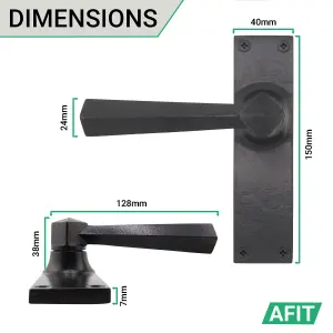 AFIT Black Iron Door Handles - 6 Pairs of Black Antique Internal Lever Latch Handles on Backplate - Tudor Range