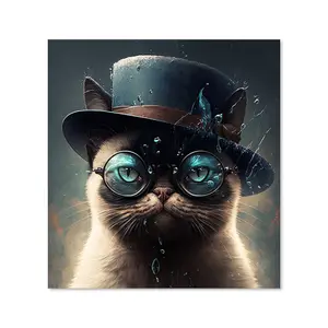 Siamese Cat With Glasses Splashart Premium Glass Kitchen Splashback W600mm x H600mm