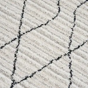 Beige Abstract Linear Moroccan Berber Living Area Rug 60x110cm