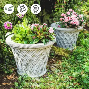 Pair of Large Wicker pattern Stone Plant pot