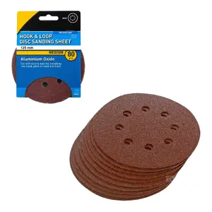 10 x Hook and Loop 125mm Sanding Disc Sheets 80 Grit Palm Sander Orbital Pads