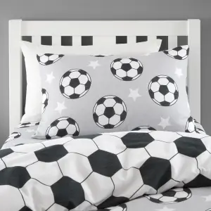 Catherine Lansfield Brushed Cotton Football Stars Reversible Duvet Cover Set with Pillowcase Grey