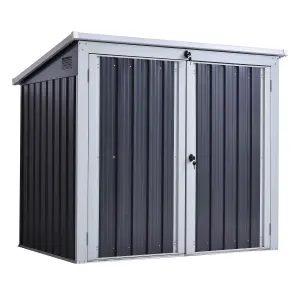 Outsunny 2-Bin Corrugated Steel Rubbish Storage Shed w/ Locking Doors Lid Unit