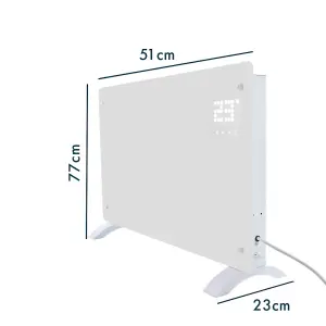 2000W LED Display Smart Electric Glass Panel Heater Wifi Enabled - White