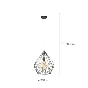 EGLO Carlton Black Metal 1 Light Ceiling Pendant, (D) 31cm