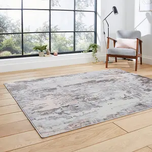 Grey Rose Abstract Modern Machine Made Easy to Clean Rug for Living Room Bedroom and Dining Room-120cm X 170cm