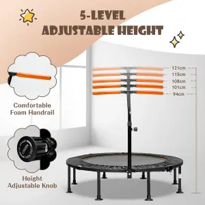 Costway 115CM Folding Trampoline Adults Kids Exercise Trampoline W/ Adjustable Handrail