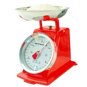 New Red 3kg Tradition Kitchen Weighing Scales Metal Baking Cooking Mechanical Food