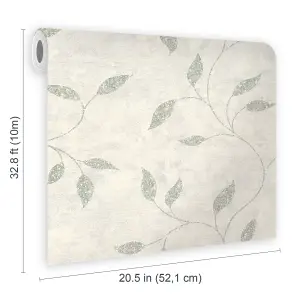 Boutique Ornamental Leaf Sage Textured Floral Wallpaper