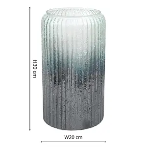 Verre Tall Frosted Ribbed Glass Atlantic Blue Vase H30Cm W20Cm