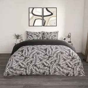 Tropical Leaf Duvet Cover Reversible Bedding Set, Monochrome - Single