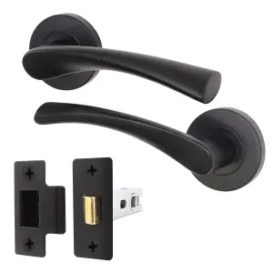 AFIT Matt Black Door Handle Latch Set  Round Internal Door Handles & Latch (64mm) Matt Black Lever on Rose Novi Range