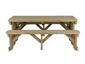 Arbor Garden Solutions Picnic Bench and Table Set, Aspen Rounded Wooden Patio Furniture (8ft, Natural finish)