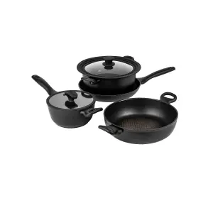 Prestige Nadiya Black Round Aluminium Induction Suitable Dishwasher Safe Non-Stick Cookware Set Pack of 4