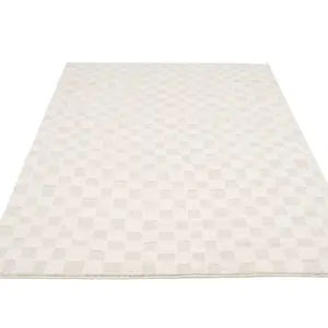 Cream Beige Checkered Velvety Soft Rug 240x330cm