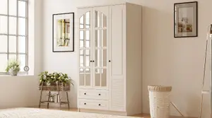 ELISE XL 3 Door 2 Drawer Mirrored White Wardrobe