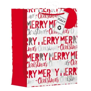 IG Design Merry Christmas Text Gift Bag Red/Silver (XL)