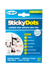 U-Glue Sticky Glue Dots Peelable Removable 10mm Pack of 64 (2 packs)