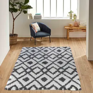 Moroccan Berber Shaggy Rugs Living Room Ikat Dark Cream 60x220 cm