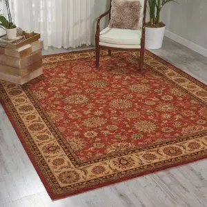 Orange Luxurious Traditional Wool Floral Bordered Rug for Bedroom & Living Room-229cm X 290cm