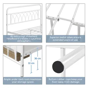 Yaheetech White 4ft6 Double Metal Bed Frame with Petal Accented Headboard and Footboard