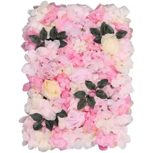 Artificial Flower Wall Backdrop Panel, 60cm x 40cm, Blush Rose Pink with Leaves