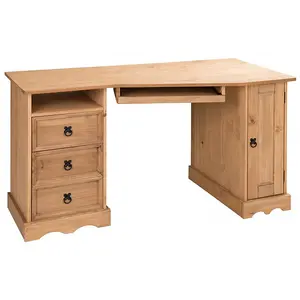 Mercers Furniture Corona Corner Computer Desk 3 Drawer 1 Door Office Bedroom Solid Pine with Mexican Styling