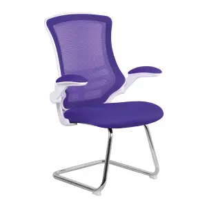 Nautilus Designs Cantilever Visitor Chair with White Frame & Folding Arms, Purple