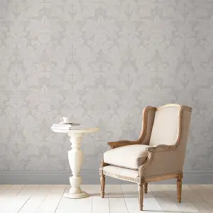 Laura Ashley Martigues Moonbeam Damask Smooth Wallpaper Sample