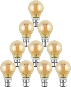 paul russells LED Filament GLS Bulb, 6.5W 650 Lumens, 50w Equivalent, 2200K Extra Warm White Amber, Pack of 10