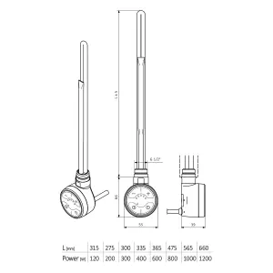 Terma MOA 120W Chrome Thermostat temperature control Heating element