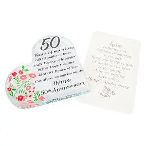 Sleek Contemporary Clear Toughened Glass 50th Anniversary Sentiment Ornament