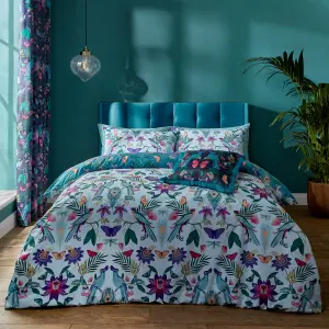 Catherine Lansfield Bedding Mya Tropical Floral Reversible Duvet Cover Set Duck egg Blue