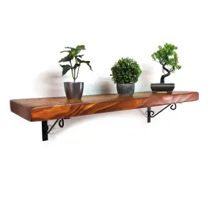 Wooden Rustic Shelf with Bracket WOP Black 220mm 9 inches Teak Length of 230cm