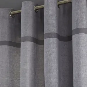 Catherine Lansfield Living Melville Woven Texture 66x54 Inch Eyelet Curtains Two Panels Grey