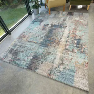 Blue Abstract Soft Distressed Fireside Living Area Rug 190cm x280cm