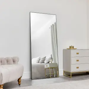 Melody Maison Large Black Thin Framed Leaner Mirror 80cm x 180cm