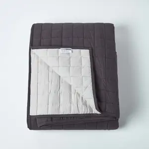 Homescapes Cotton Quilted Reversible Bedspread Black & Grey, 150 x 200 cm