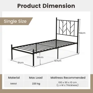 Costway Single Metal Bed Frame Heavy-duty Slatted Platform Bed with Headboard