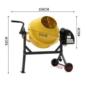 230V 220 W Electric Portable Cement Concrete Mixer with Wheels 63 L