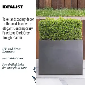 IDEALIST™ 60cm Tall Garden Trough, Dark Grey Reinforced Stone Rectangular Planter, Outdoor Large Plant Pot L70 W40 H60 cm, 124L