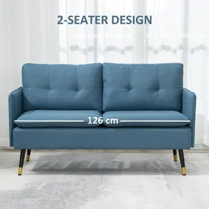 HOMCOM Modern Upholstered Two Seater Sofa for Bedroom Living Room Dark Blue