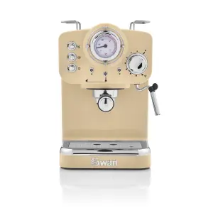 Swan Retro Pump Espresso Coffee Machine, Cream, 15 Bars of Pressure, Milk Frother, 1.2L Tank, SK22110CN