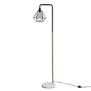 ValueLights Retro Style Black/Chrome Metal & White Marble Floor Lamp Base