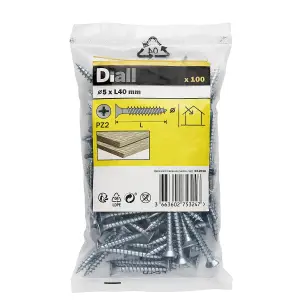 Diall Double-countersunk Zinc-plated Carbon steel Screw (Dia)5mm (L)40mm, Pack of 100