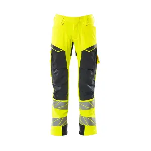 Mascot Accelerate Safe Trousers with Kneepad Pockets - Hi-Vis Yellow/Dark Navy   (34.5) (Leg Length - Short)